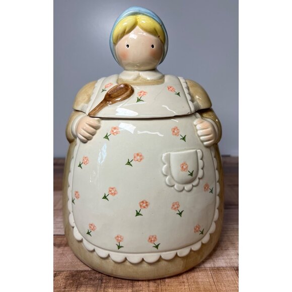 Vintage 80s Otagiri Double Sided Ceramic Country Girl Cookie Jar - Picture 1 of 9